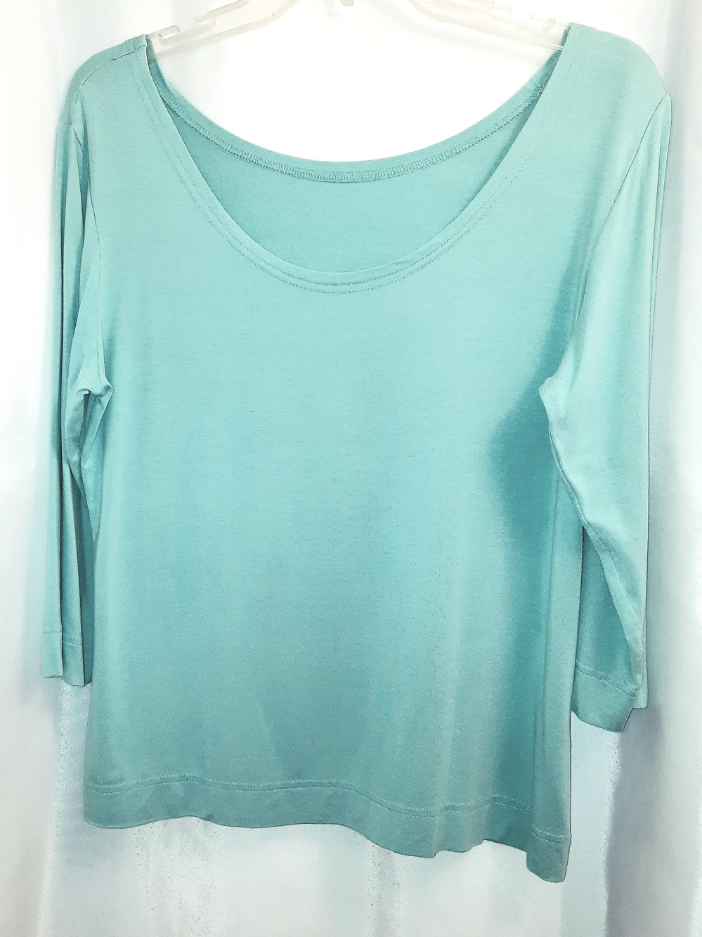 Ateliers Rare Toggery Scoop Neck 3/4 Sleeve Top Light Turquoise Blue Women's 12